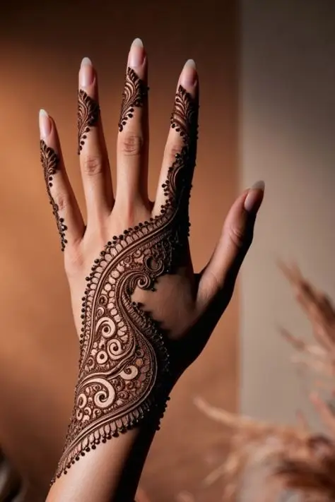 Easy Arabic Mehndi Design for Front Hand Fingers Only