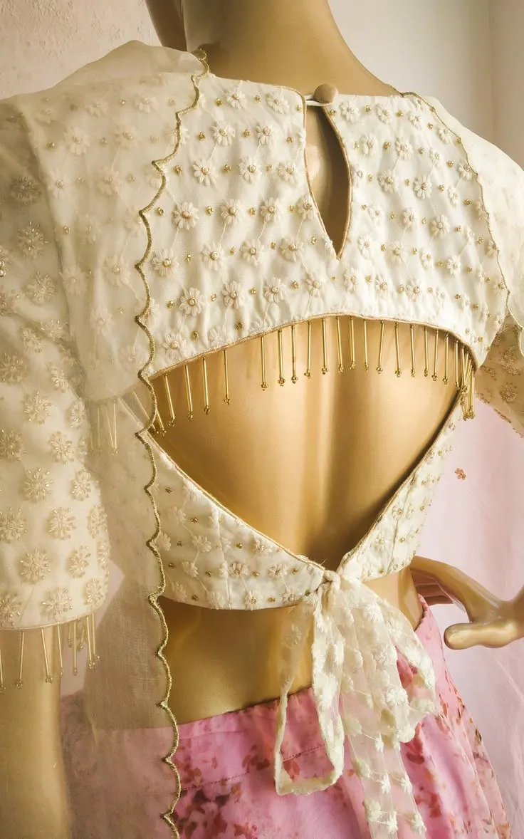 Deep back net blouse designs