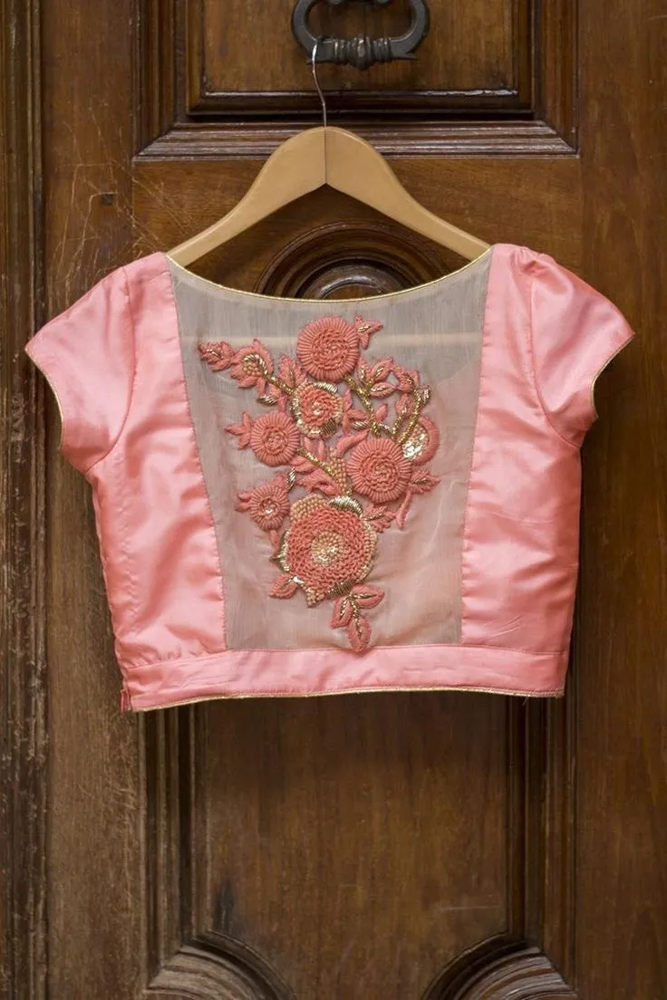 Embroidery on net back blouse