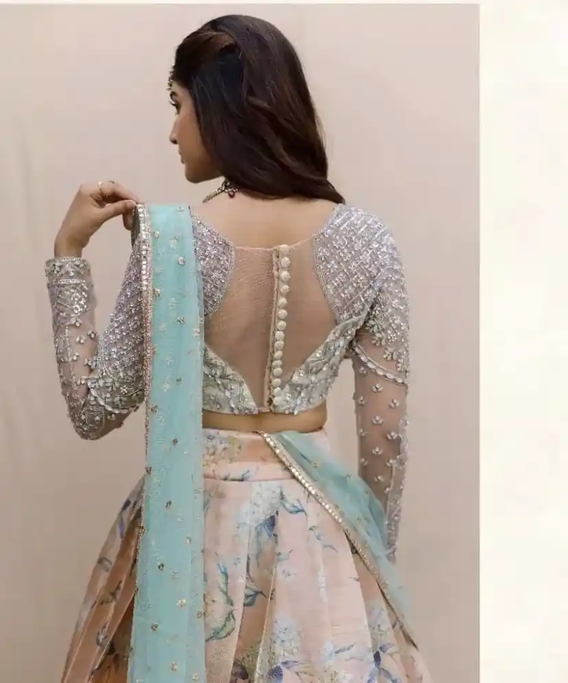 Heavy net work blouse back design