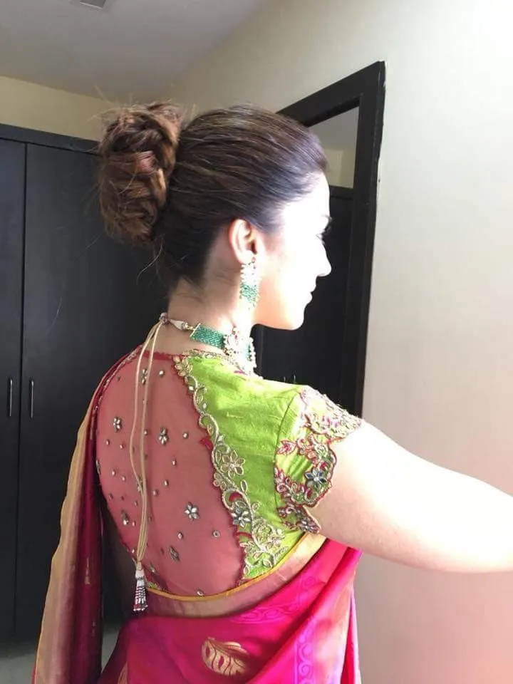 High neck net back blouse