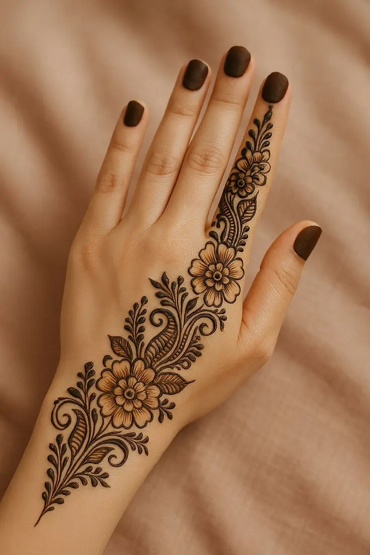 How to draw flower mehndi on back hand?