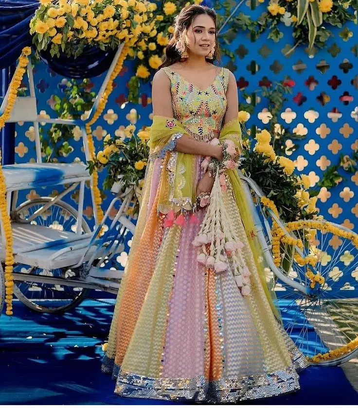 Mirror work mehndi dress for bride