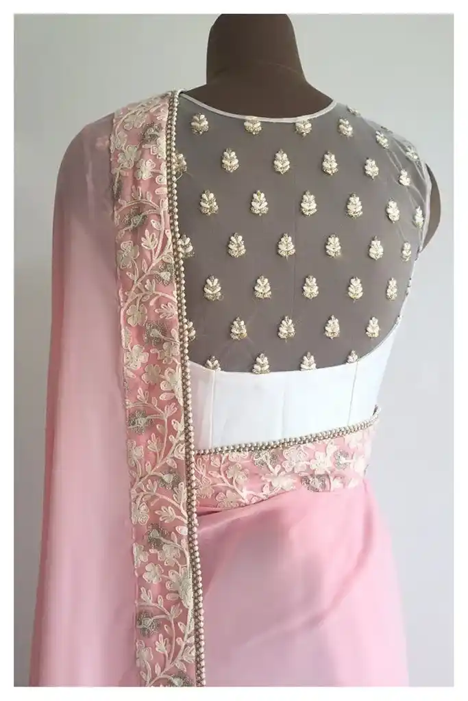 Net blouse back cut work design