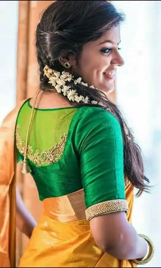 Net work back blouse with embroidery