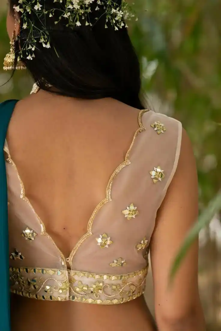 Party wear net blouse back design