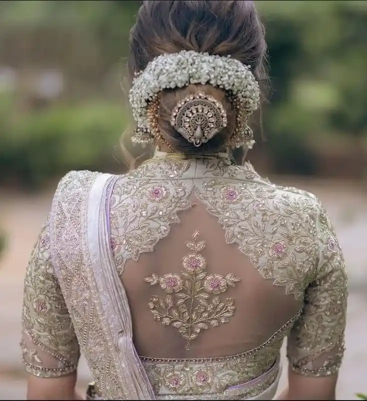 Simple Net Work Blouse Designs for Sarees