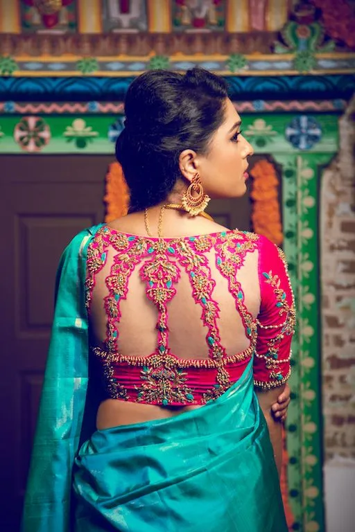 Stone work sheer back blouse