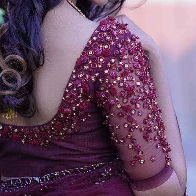 Deep back neck blouse designs