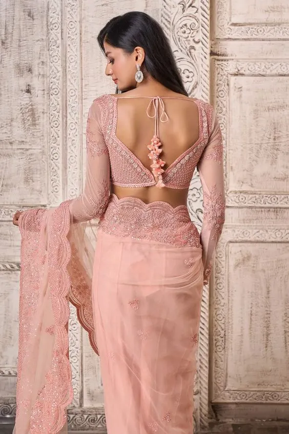 Heavy embroidery on net with pearl strings