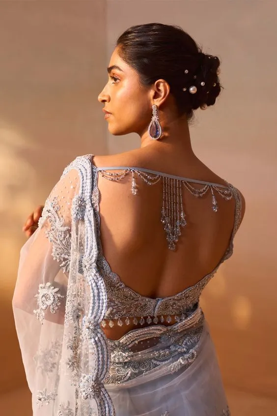 Net back neck blouse designs