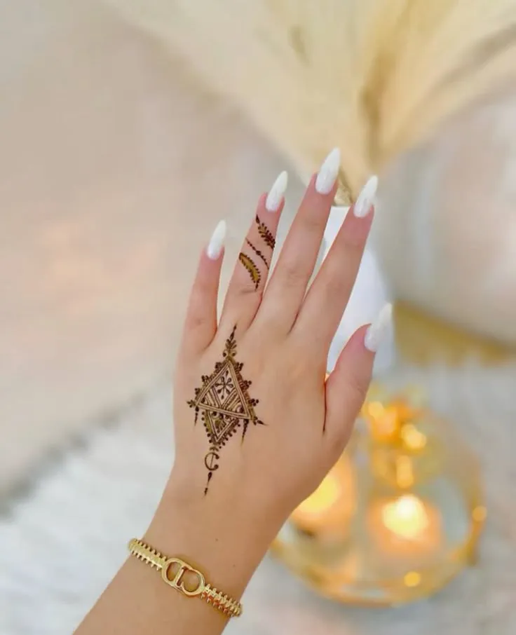Ring finger mehndi on back hand
