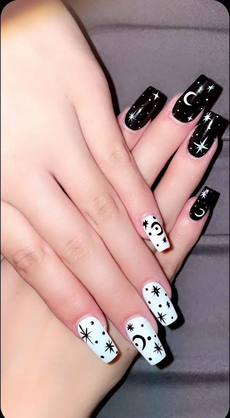 beginner friendly black and white nails