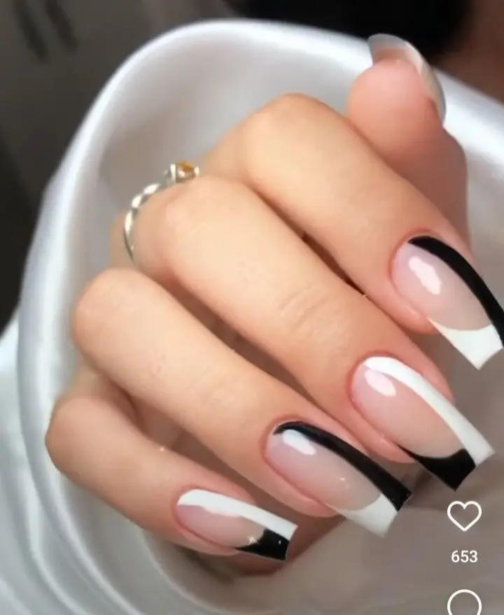 black and white abstract nail art