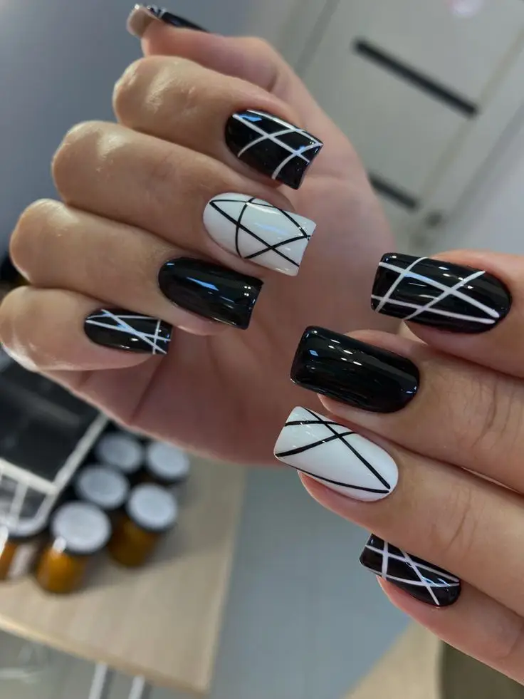 black and white checkerboard nails