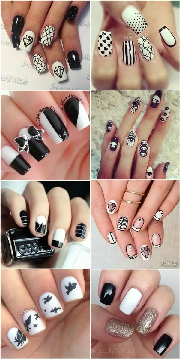 black and white colour nail art