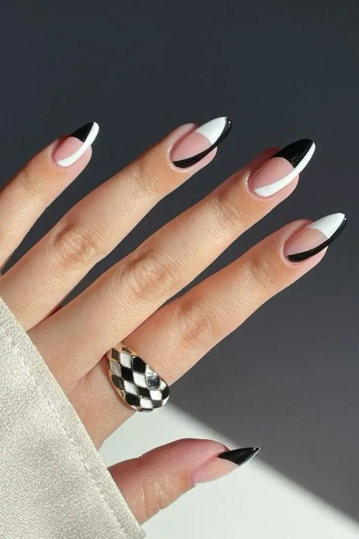 black and white geometric nails
