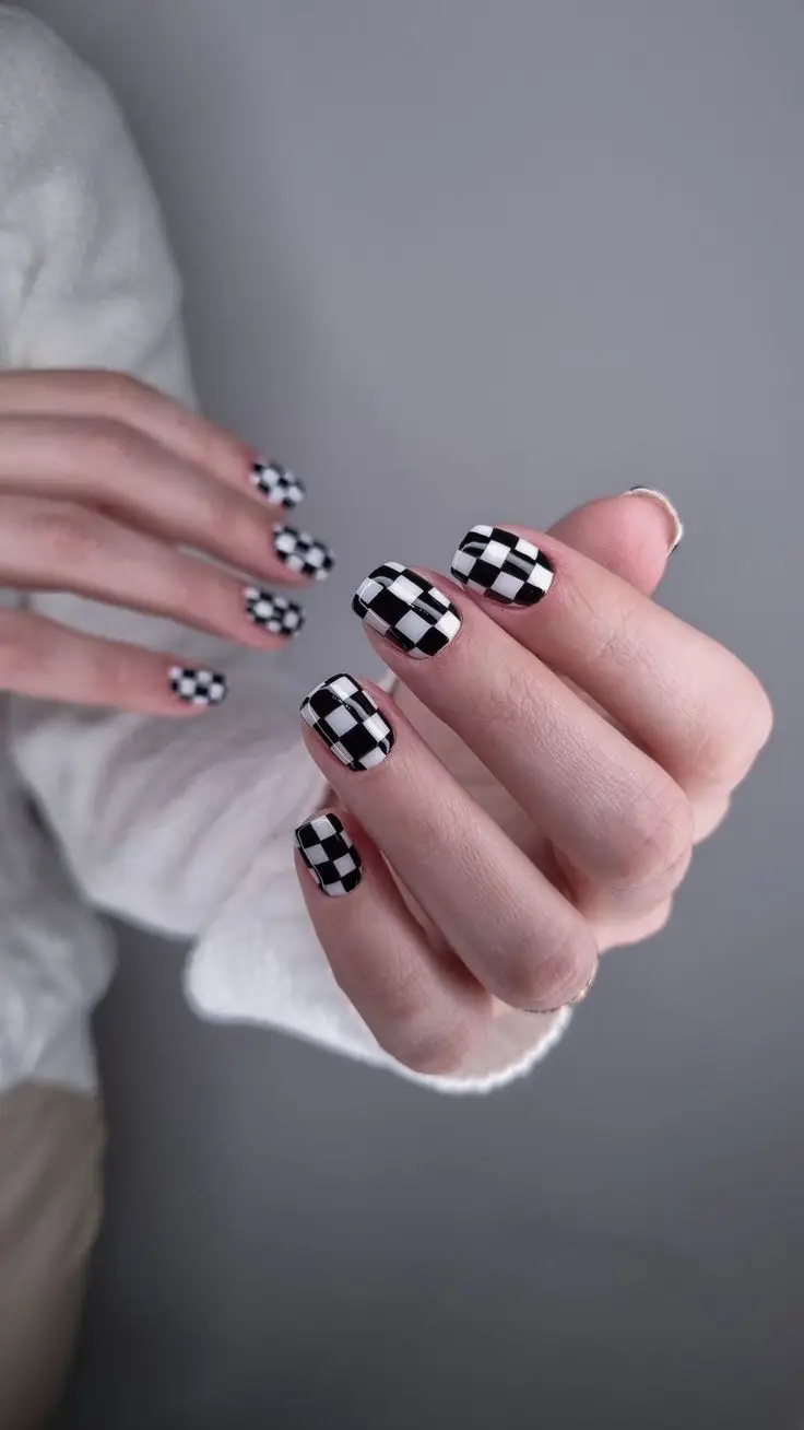 black and white marble nails