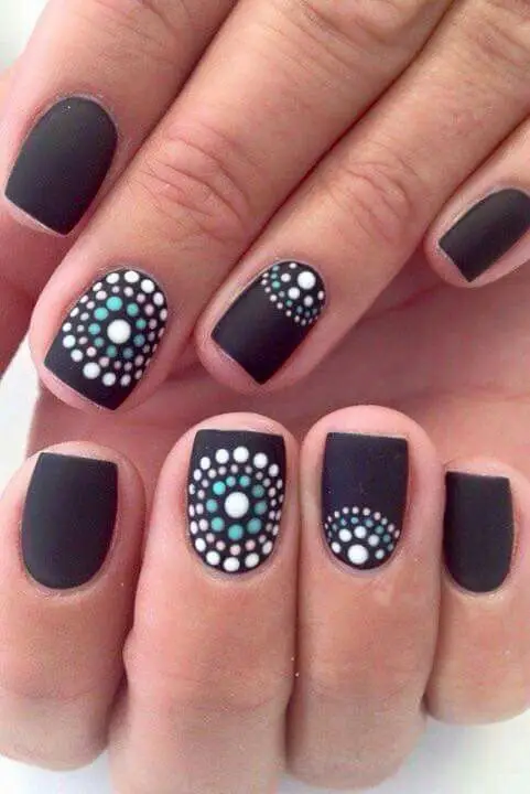 black and white nail art with tape