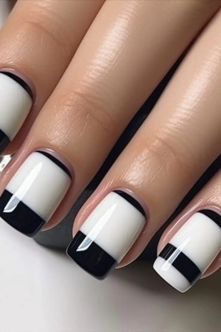 black and white striped nails
