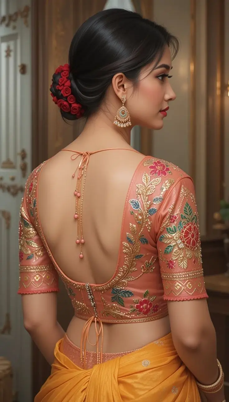boat neck kerala saree blouse designs