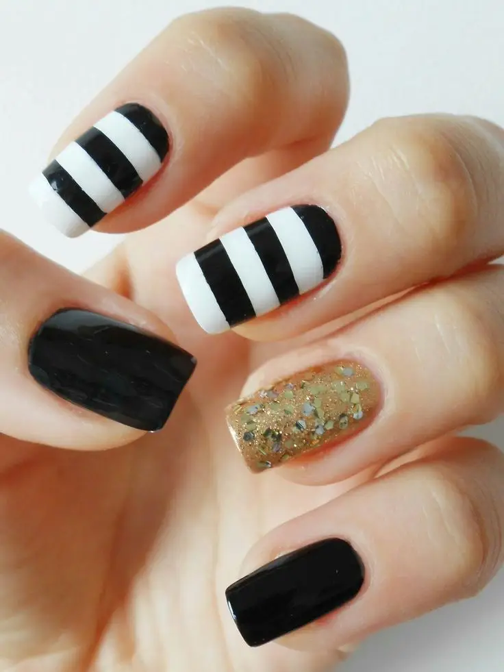 bridal black and white nails