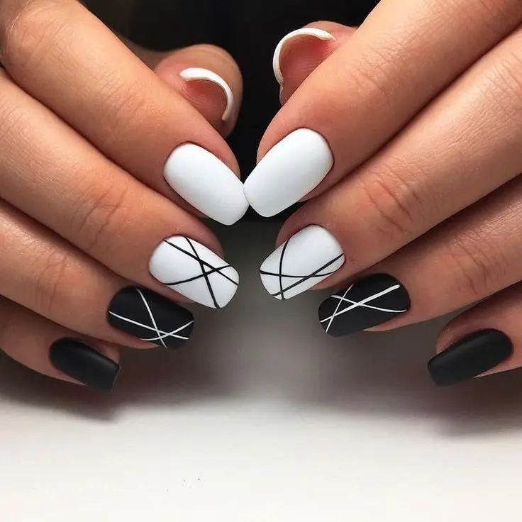 casual black and white nail designs