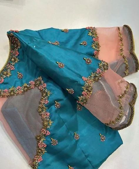 embroidery net back blouse designs