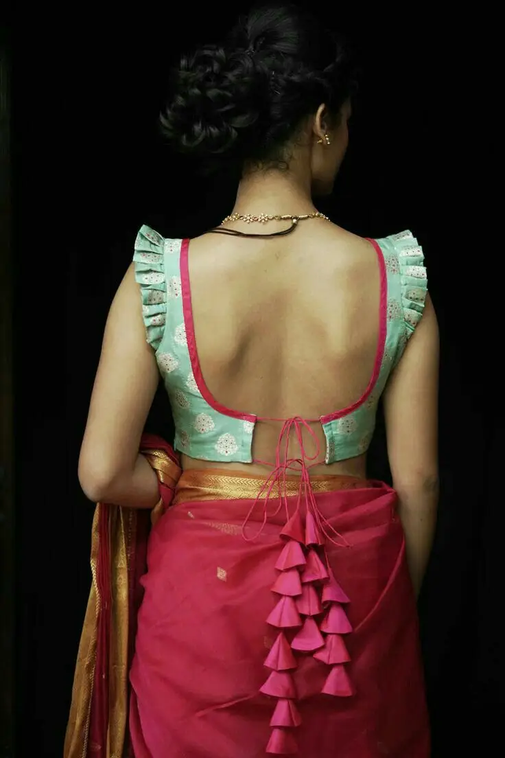 lehenga blouse design back and front sleeveless
