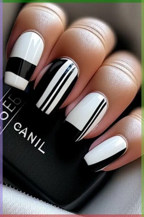 party black and white nail art