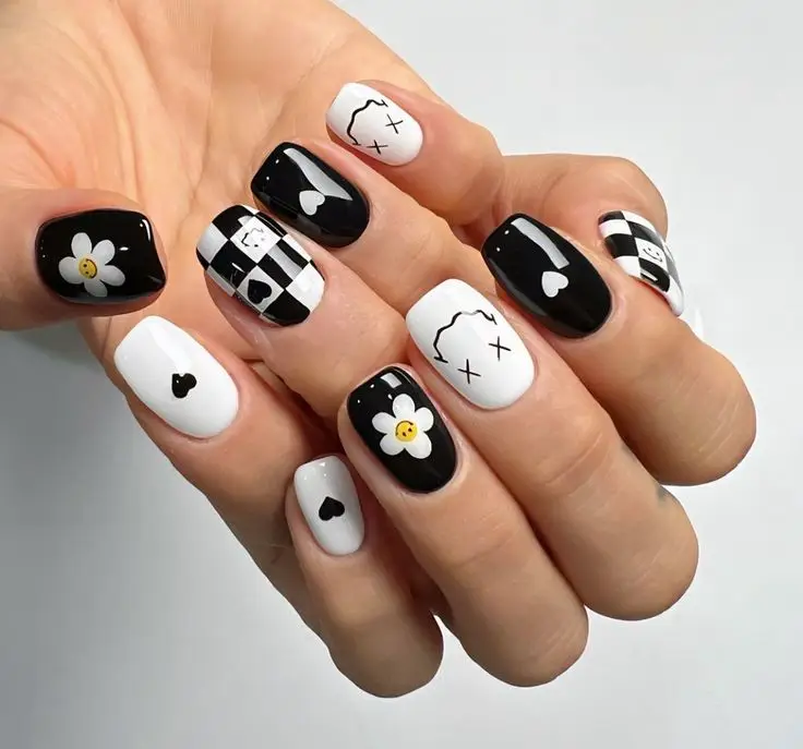 simple black and white nail art