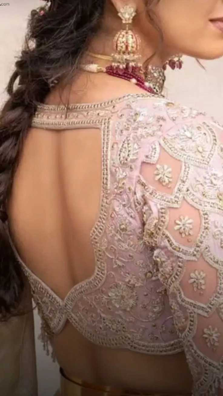 trendy net blouse back neck