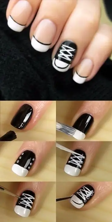 white nail black design