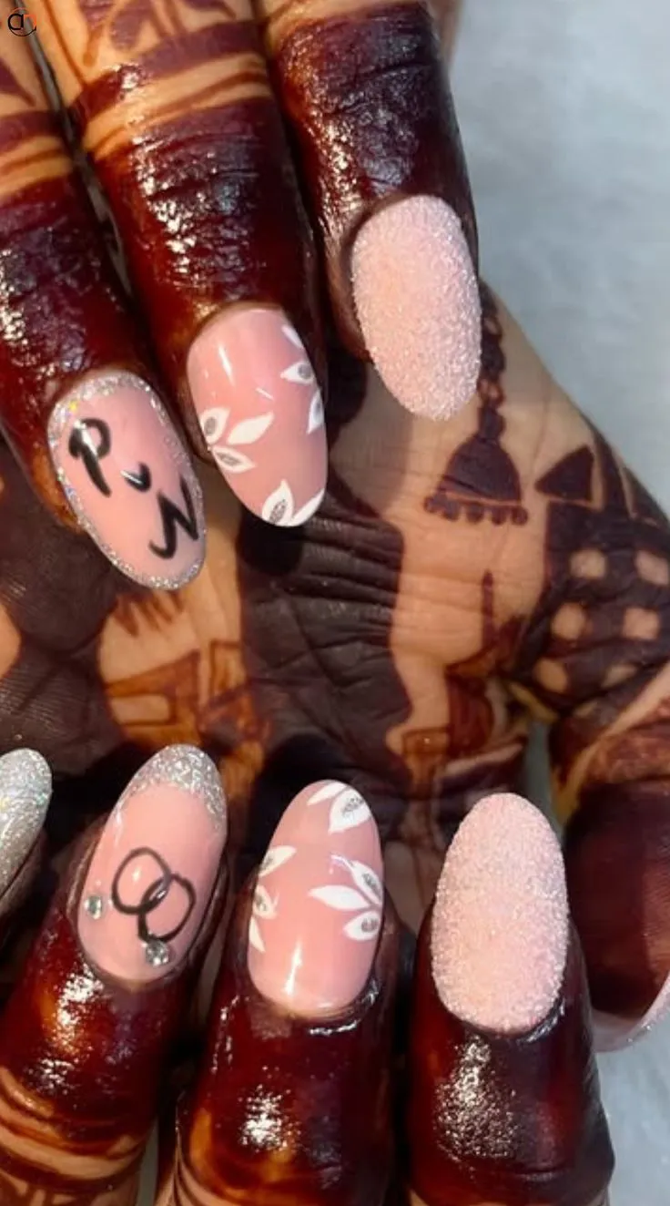 Acrylic nail art for bridal stiletto shape with gems