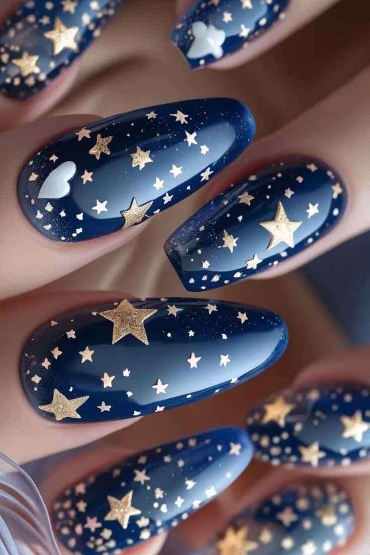 Blue and silver nail art