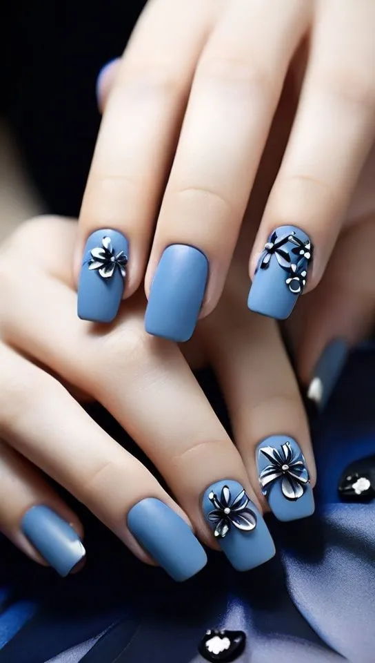 Blue dot art nails