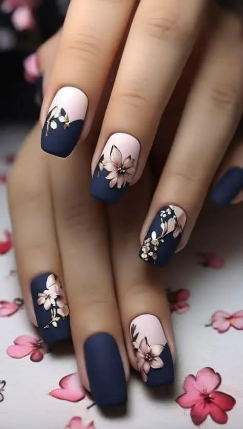Blue marble nails