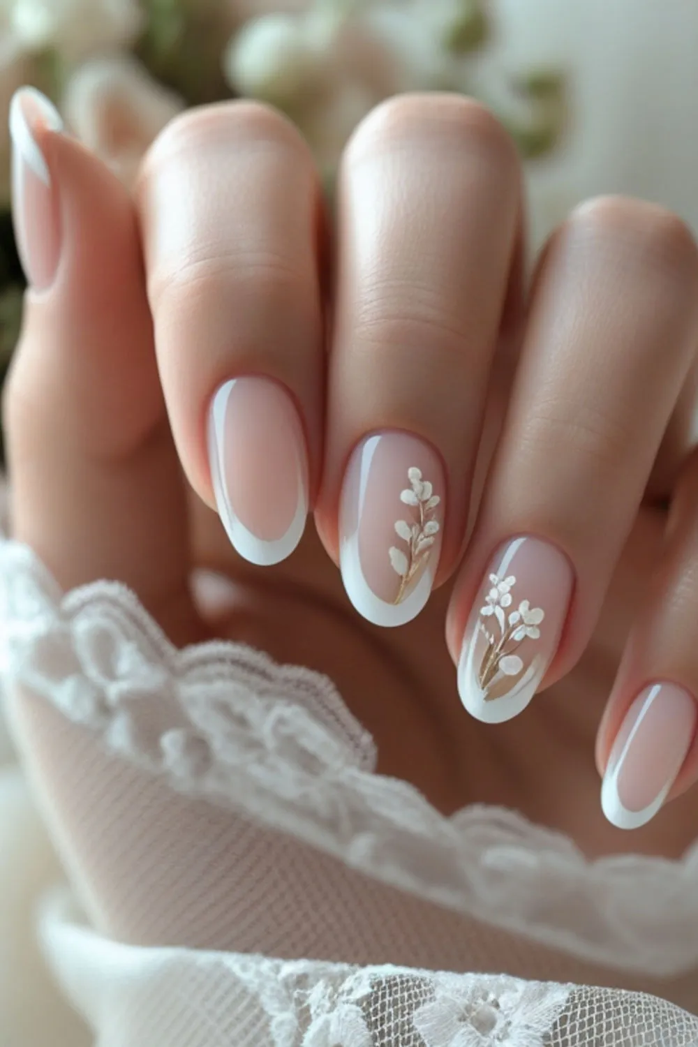 Bridal nail art designs elegant French manicure with pearl accents