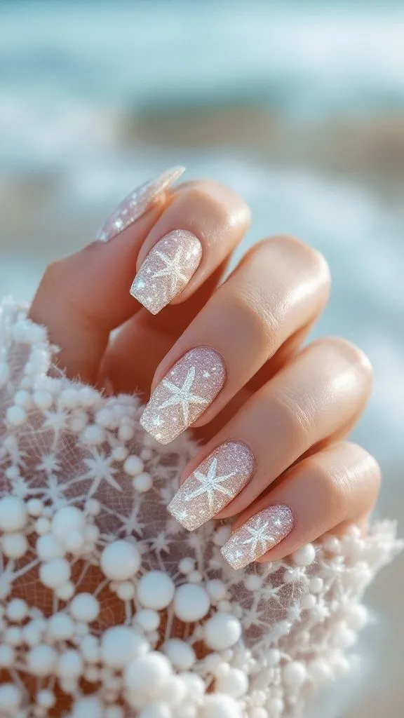 Bridesmaid nail ideas soft lavender with silver glitter