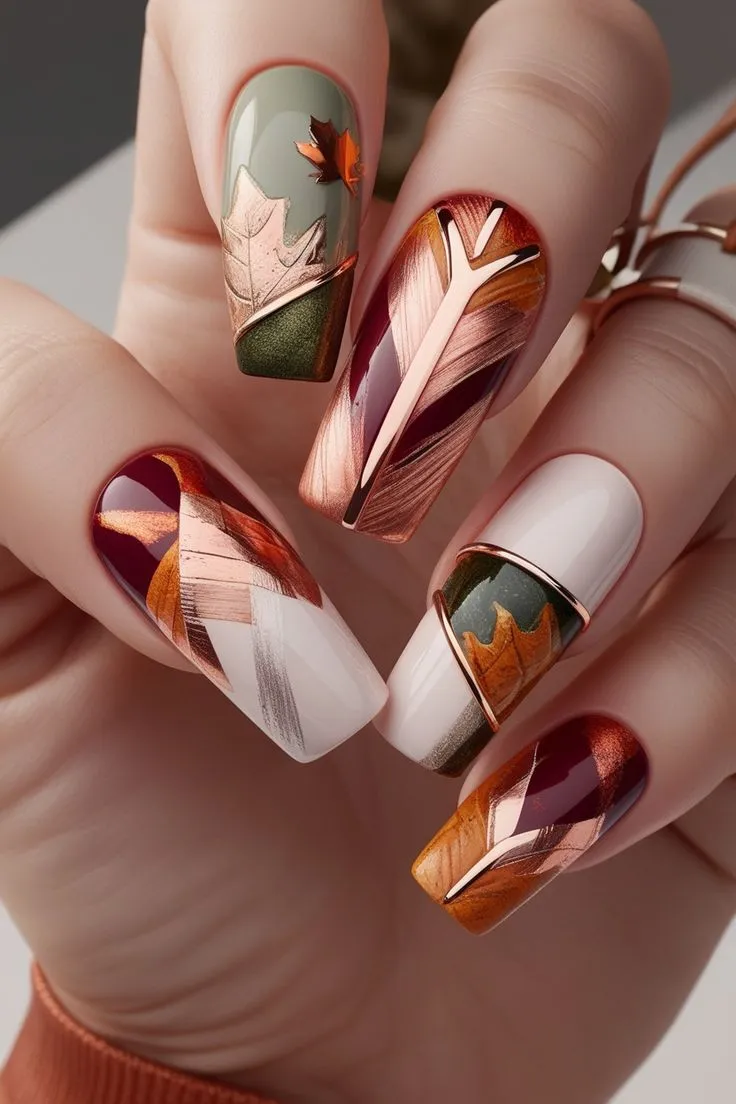 Classy red bridal nail art designs with gold foil accents
