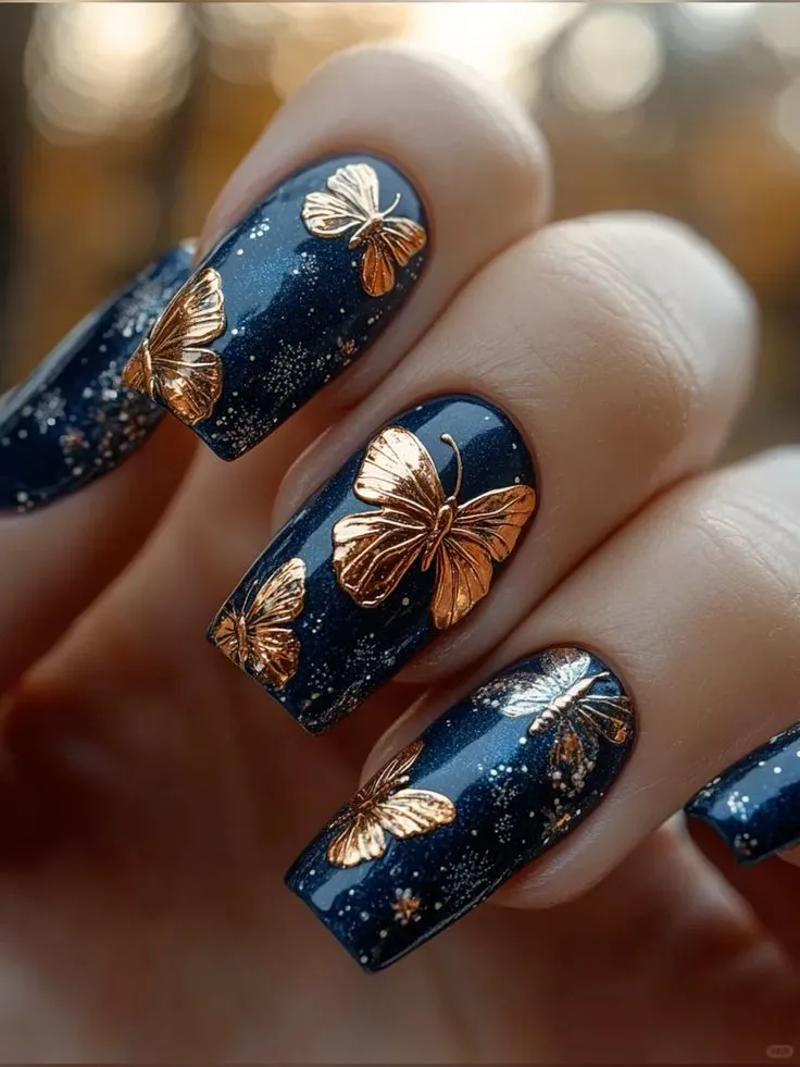 Dark blue nail art