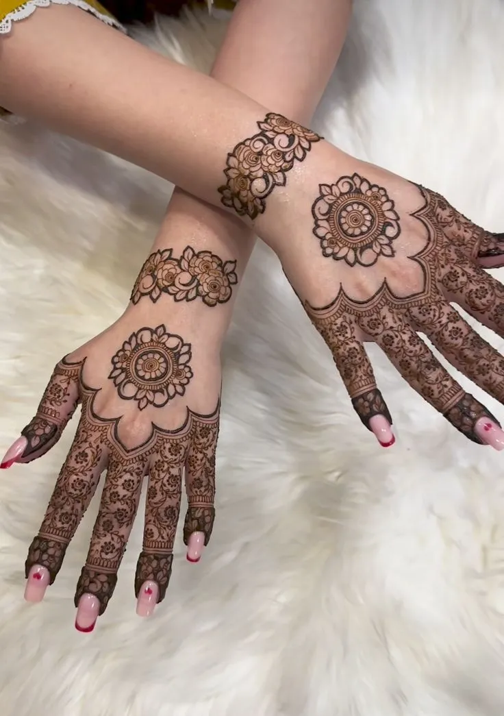 Intricate royal back hand mehndi
