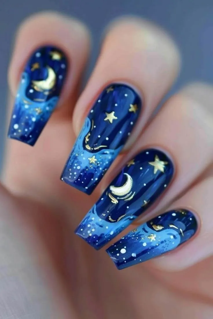 Metallic blue nail art