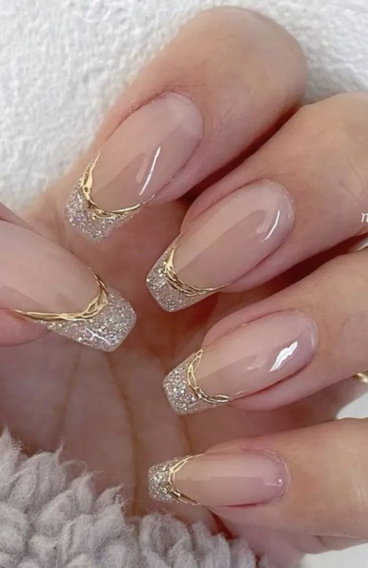 Minimalist nail art for weddings white with thin gold lines