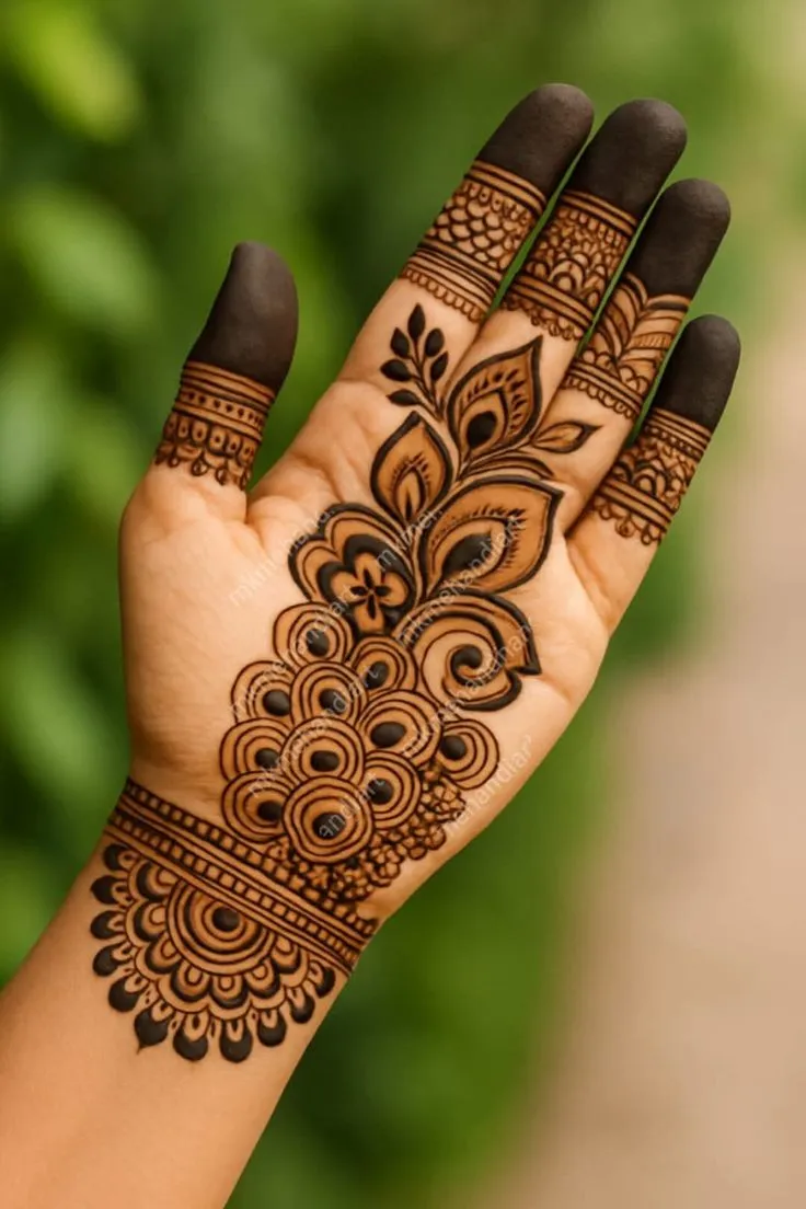 Royal mehndi for Karva Chauth on front hands