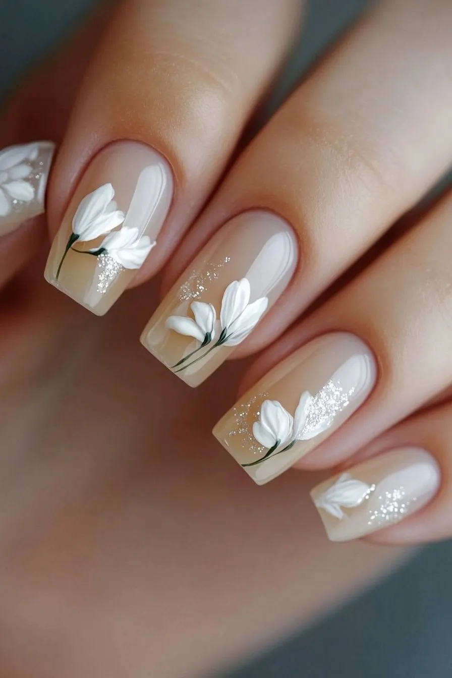 Simple wedding nail art designs with single heart accent