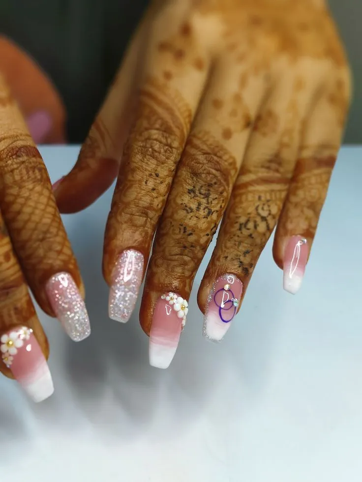 Spring wedding nail inspiration floral French tips