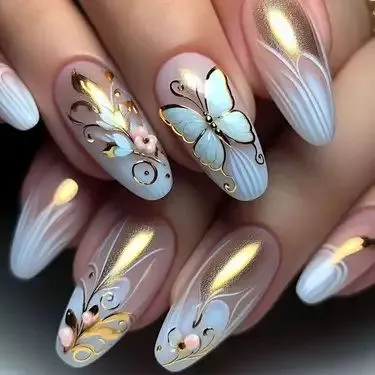 Summer bridal nails ideas coral with sea shell accents