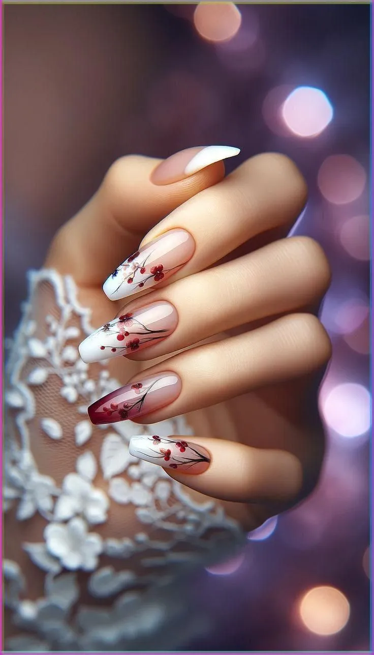 Traditional marriage bridal nail art in red and gold