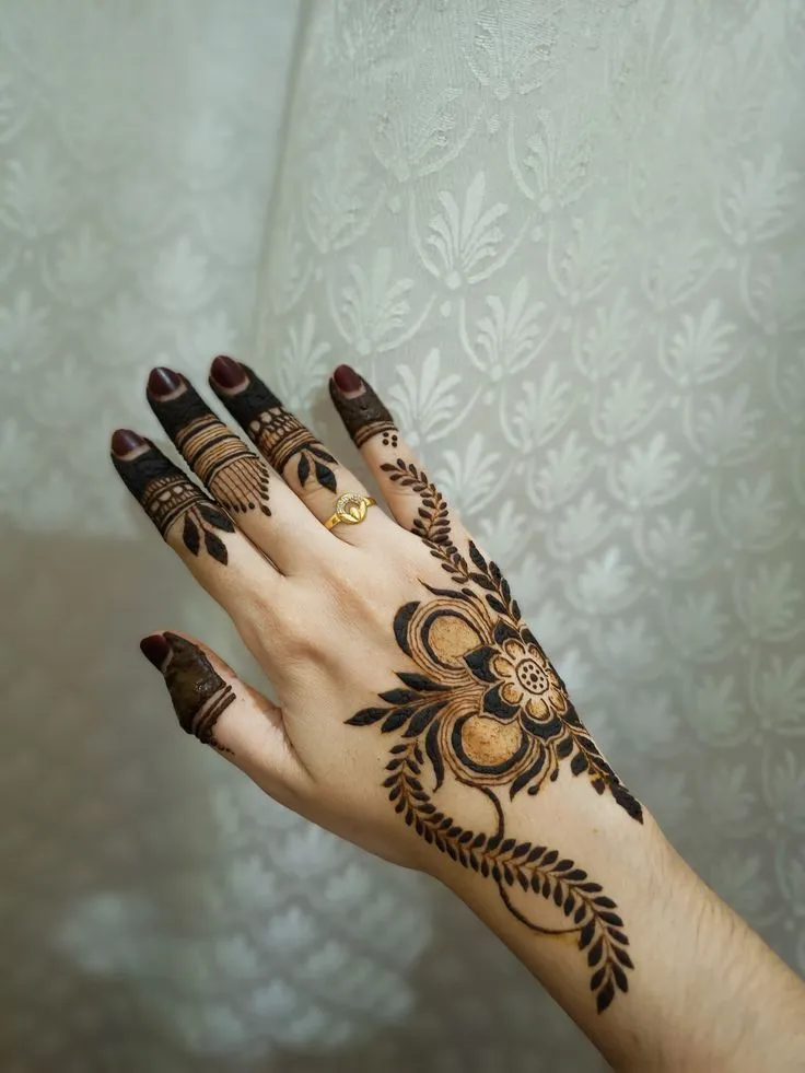 Unique royal back hand mehndi design